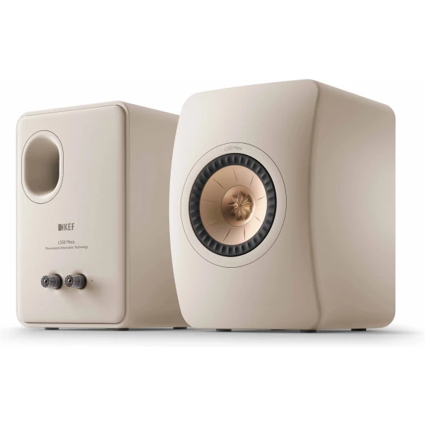LS50Meta_Sand Shell_Pair_FrontBack KEF LS50 Wireless II Actieve Boekenkast luidspreker